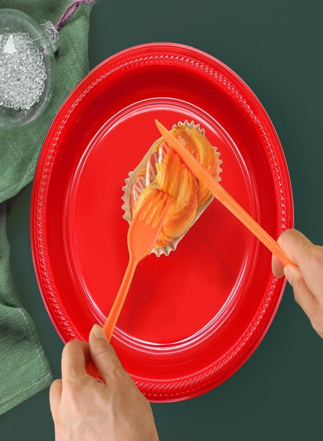 BONSINY Red Plastic Plates Disposable 10 inch | 50 PCS Red Disposable Plates for Party, Picnic, Birthday, Christmas - Image 4
