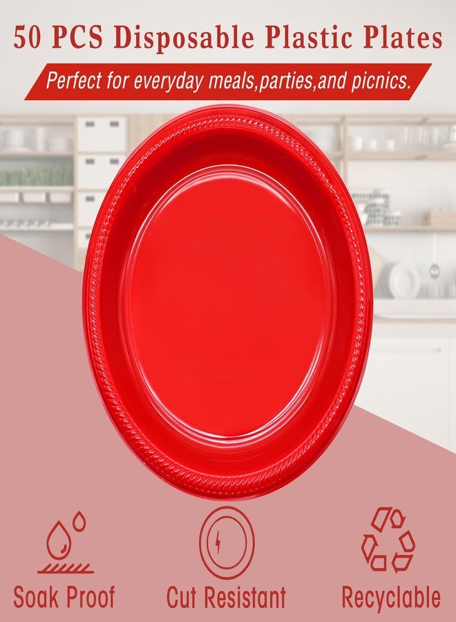 BONSINY Red Plastic Plates Disposable 10 inch | 50 PCS Red Disposable Plates for Party, Picnic, Birthday, Christmas - Image 2