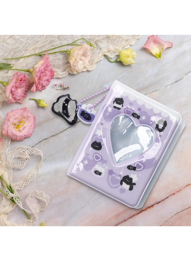 Catcan 3 Inch Mini Photocard Album Kpop Photocard Binder, Catcan Photo Card Holder Book 40 Pockets With Black Cat Pendant, Love Heart Hollow Out Photocard Binder For Collecting Picture (Purple Black Cat) - Image 5