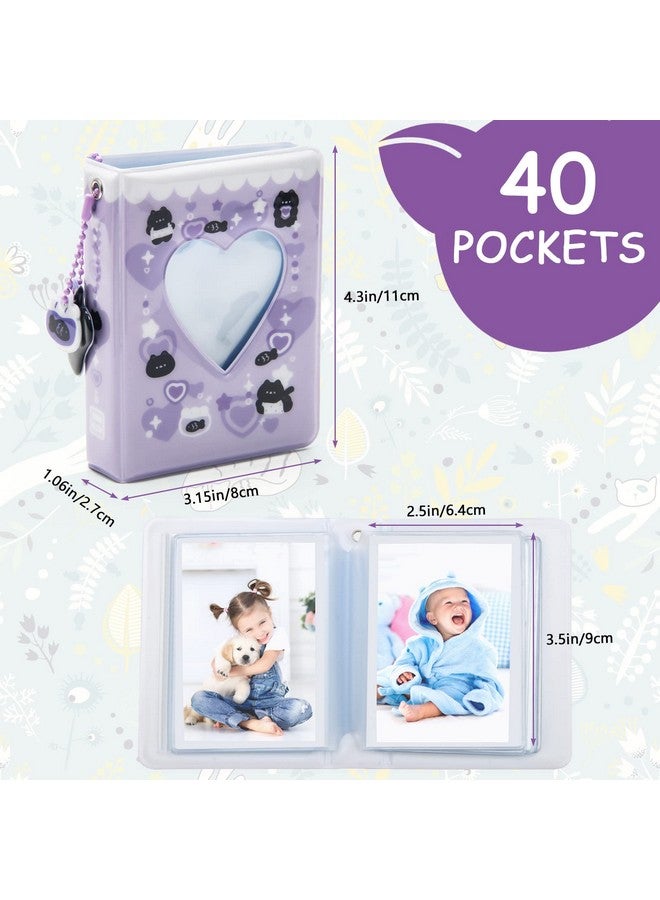 Catcan 3 Inch Mini Photocard Album Kpop Photocard Binder, Catcan Photo Card Holder Book 40 Pockets With Black Cat Pendant, Love Heart Hollow Out Photocard Binder For Collecting Picture (Purple Black Cat) - Image 2