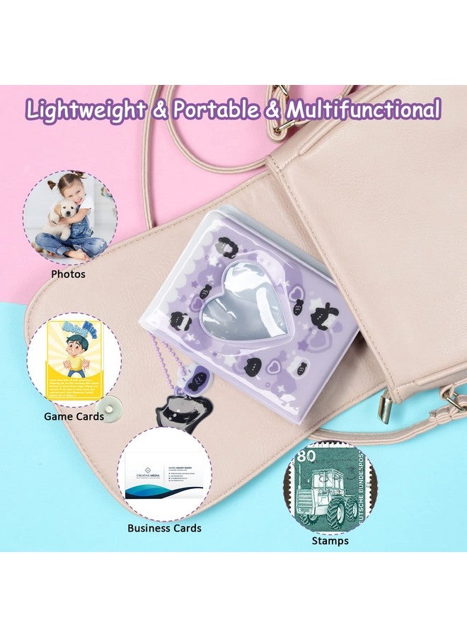 Catcan 3 Inch Mini Photocard Album Kpop Photocard Binder, Catcan Photo Card Holder Book 40 Pockets With Black Cat Pendant, Love Heart Hollow Out Photocard Binder For Collecting Picture (Purple Black Cat) - Image 4