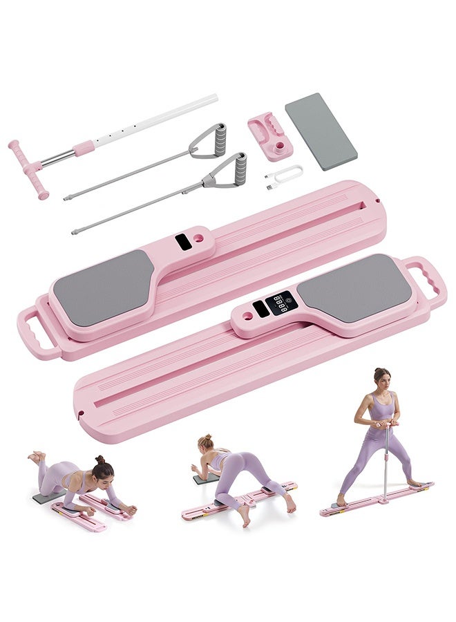 WALALLA Multifunctional Pilates Reformer Machine - Home Pilates Board with Smart Display (Reps/Calories/Timer) & Resistance Bands, Complete Women's Fitness Studio Set, Pink - Image 1