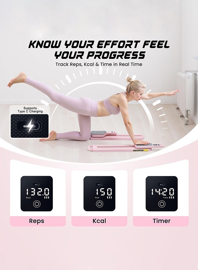 WALALLA Multifunctional Pilates Reformer Machine - Home Pilates Board with Smart Display (Reps/Calories/Timer) & Resistance Bands, Complete Women's Fitness Studio Set, Pink - Image 4