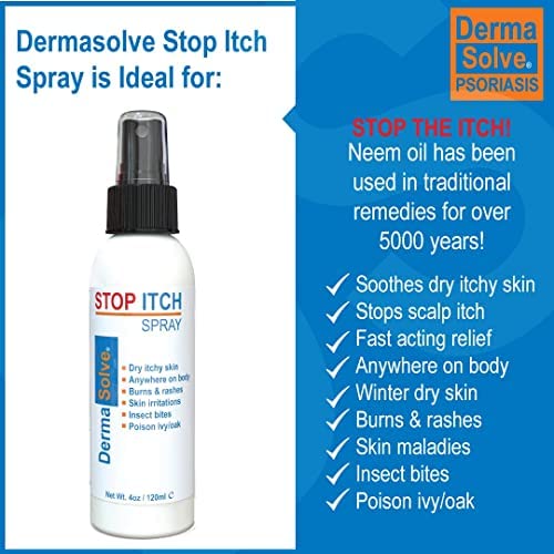 Dermasolve Anti Itch Spray | Stop Itch Spray with 100% Organic Neem Oil | Scalp and Body Itch Psoriasis Relief, Dry Skin, Bites, Sunburn, Burns and Rashes - Image 4