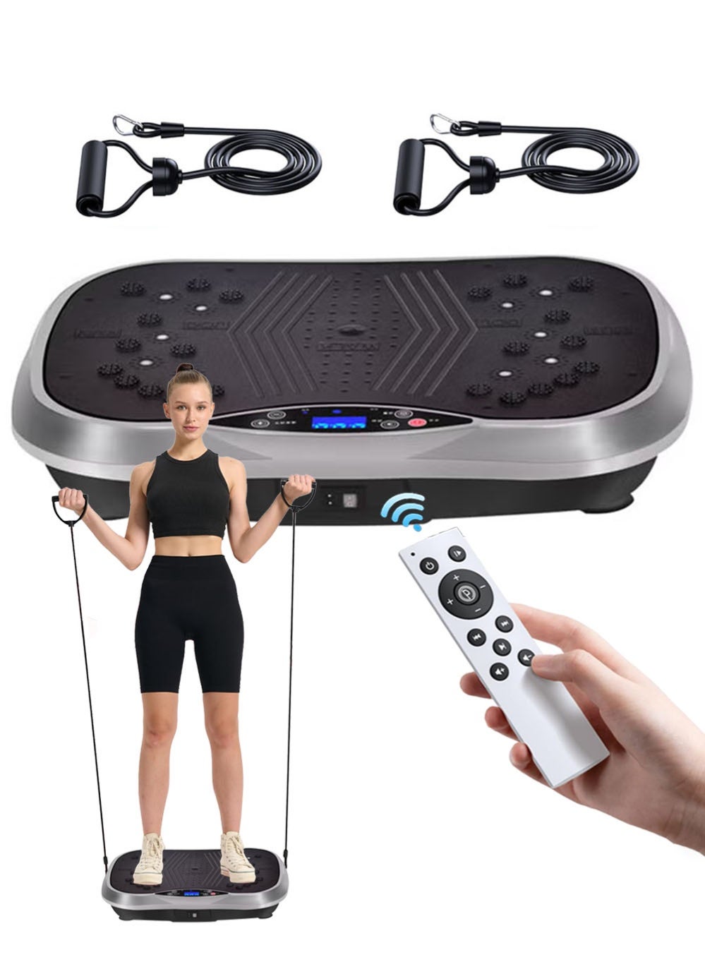 Vibration Plate Exercise Machine Mini Full Body Vibration Platform Trainers for Home Use with Acupressure Nodes Cardio Machines Fat Removing Machine Multiple Speeds with Bluetooth Remote Max User Weight 330lbs