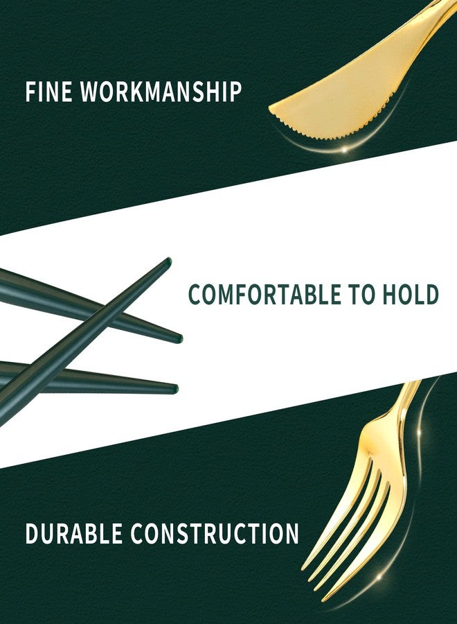 Lullaby 150PCS Gold Plastic Silverware - Disposable Flatware with Green Handles, Includes 50 Knives, 50 Forks, 50 Spoons, Perfect for Birthdays, Weddings, Picnics - Image 5