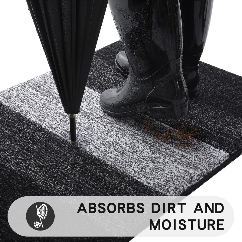 Kitinjoy Indoor Outdoor Door Mat, 32x20 Non-Slip Absorbent Dirt Trapper, Low-Profile Washable Inside Entrance Front Floor Mat, Sturdy Soft Entry Doormats for Entryway, Black - Image 2