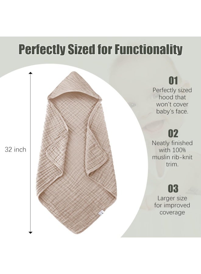 Spotted Play 2 Pack Hooded Baby Towels - 100% Muslin Cotton for Newborns, Infants, Toddlers - Large 32x32Inch Size - Highly Absorbent and Essential for Newborn Care, White and Brown - Image 4