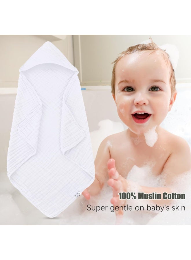Spotted Play 2 Pack Hooded Baby Towels - 100% Muslin Cotton for Newborns, Infants, Toddlers - Large 32x32Inch Size - Highly Absorbent and Essential for Newborn Care, White and Brown - Image 2