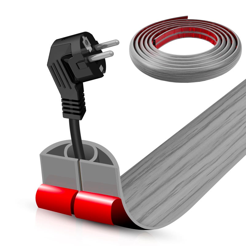 DBHXXMB-HH Floor Cord Cover Self Adhesive Cord Hider,10FT Cable Management, Extension Strip Protector for Wires, Prevent Cable Trips for Offices, Gyms, Exhibitions Cavity:0.39"(W) x 0.27"(H) Gray Wood - Image 1
