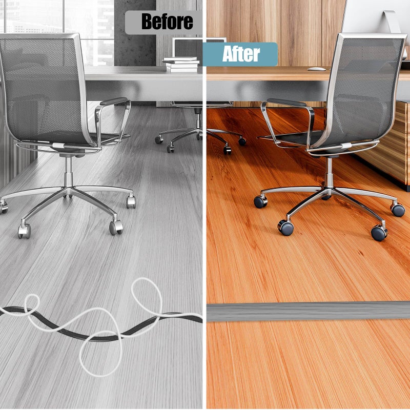 DBHXXMB-HH Floor Cord Cover Self Adhesive Cord Hider,10FT Cable Management, Extension Strip Protector for Wires, Prevent Cable Trips for Offices, Gyms, Exhibitions Cavity:0.39"(W) x 0.27"(H) Gray Wood - Image 5