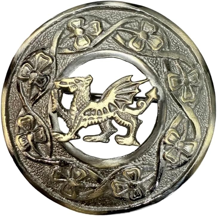 AAR Men,s Scottish Irish Shamrock Kilt Brooch Fly Plaid Antique/Chrome Finish 3" (7cm) diameter S - Image 2