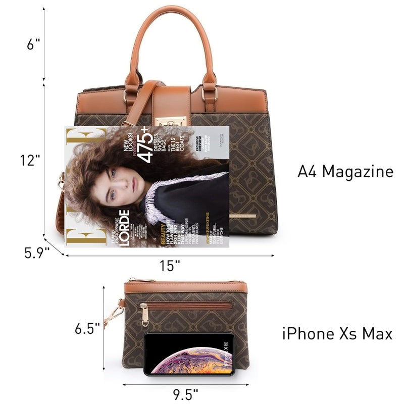 DASEIN Dasein Handbags for Women Purses Monogram Satchel Purse Large Tote Ladies Handbag Shoulder Bags Top Handle Work Bag 2pcs Set  - Image 3