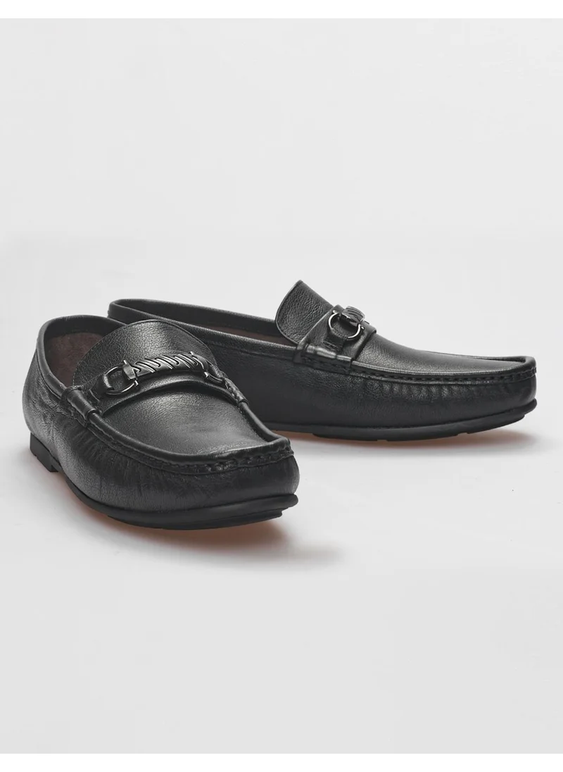 Cabani Leather Black Buckle Men's Loafer