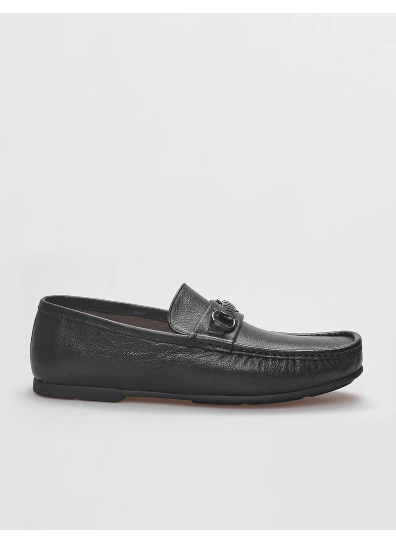 Cabani Leather Black Buckle Men's Loafer