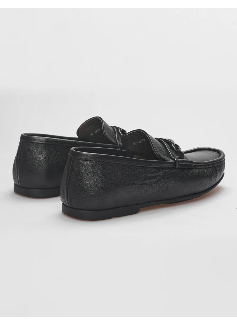 Cabani Leather Black Buckle Men's Loafer