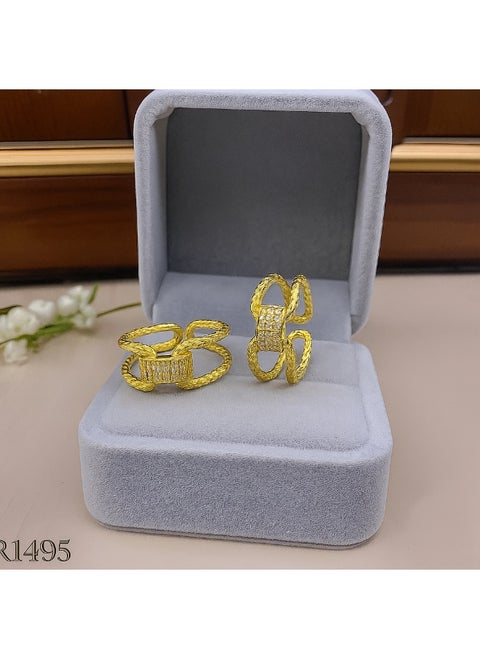 Bold Gold Plated Women’s Ring with Sparkling Zircon Accents – Fashion Jewelry