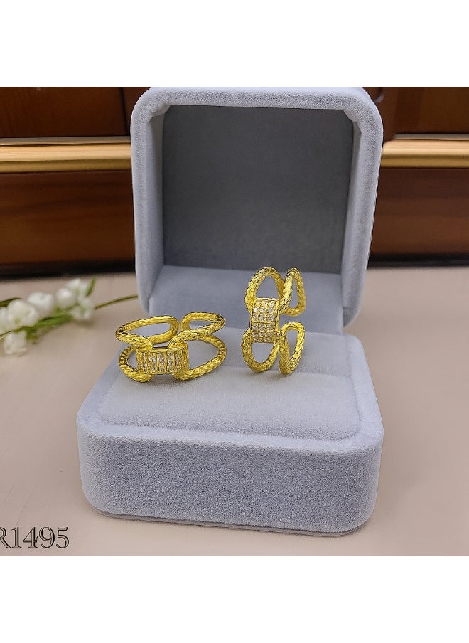 3Diamonds - Bold Gold Plated Women’s Ring with Sparkling Zircon Accents – Fashion Jewelry - Image 1