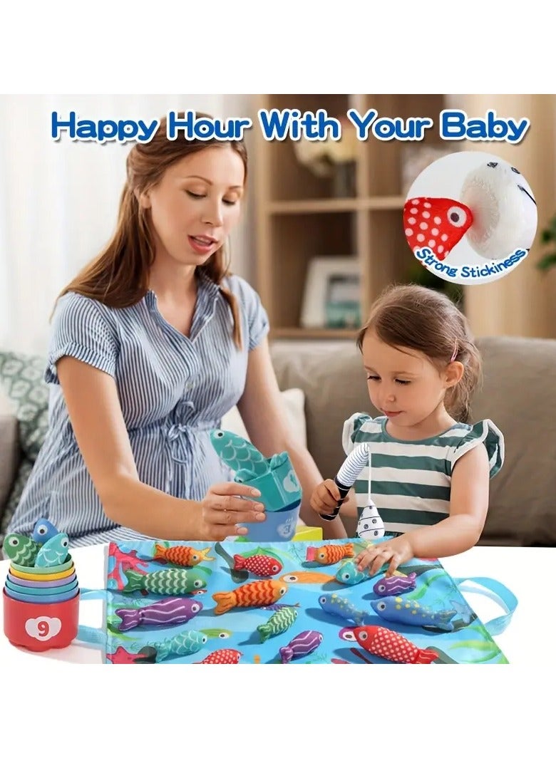 Fishing Children's Toy, 22 Piece Fabric Fishing Game Set Learning Toy, Suitable for Children Aged 1-3, With Stacking Cups, Number Counting, Color Sorting, Shape Learning, Game Pad, Suitable for Boys and Girls' Birthday Gifts - Image 3