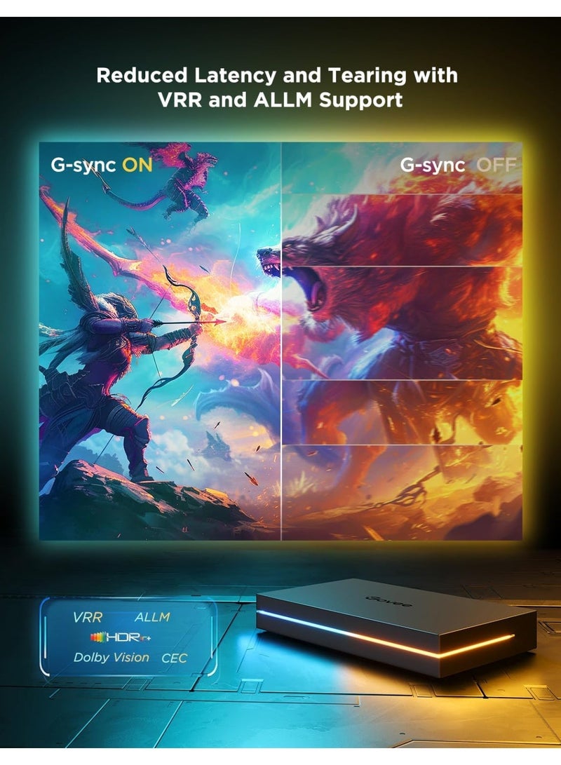 Govee HDMI 2.1 Sync Box 2, AI Sync Box with TV Backlight, Supports 8K@60Hz, 4K@144Hz, VRR and ALLM, Works with Matter and Alexa, RGBIC LED Light Strip for 55-65 inch TVs, 75 LEDs/m - Image 4