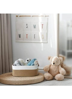 THDE THDE Rectangle Jute Rope Woven Basket with Handles for Books Magazines Toys Decorative Rectangle Basket for Baby Nursery Living Room Bathroom brown white15 x 98 x 7inches Brown  - Image 2