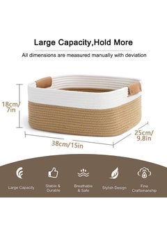 THDE THDE Rectangle Jute Rope Woven Basket with Handles for Books Magazines Toys Decorative Rectangle Basket for Baby Nursery Living Room Bathroom brown white15 x 98 x 7inches Brown  - Image 3
