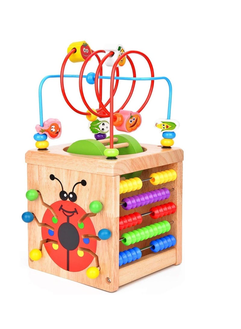 MIXDE لعبة متاهة الخرز الخشبية الفاخرة متعددة الوظائف، لعبة تعليمية لعمر سنة واحدة (6 في 1) - Image 1