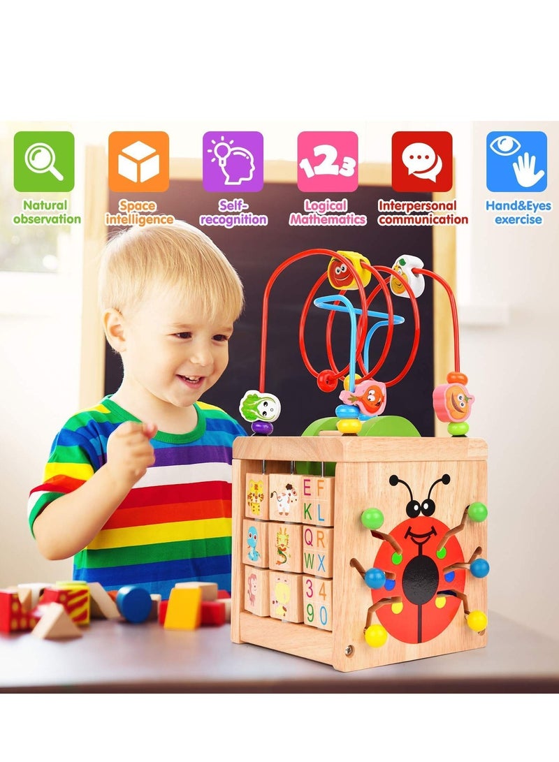 MIXDE لعبة متاهة الخرز الخشبية الفاخرة متعددة الوظائف، لعبة تعليمية لعمر سنة واحدة (6 في 1) - Image 3