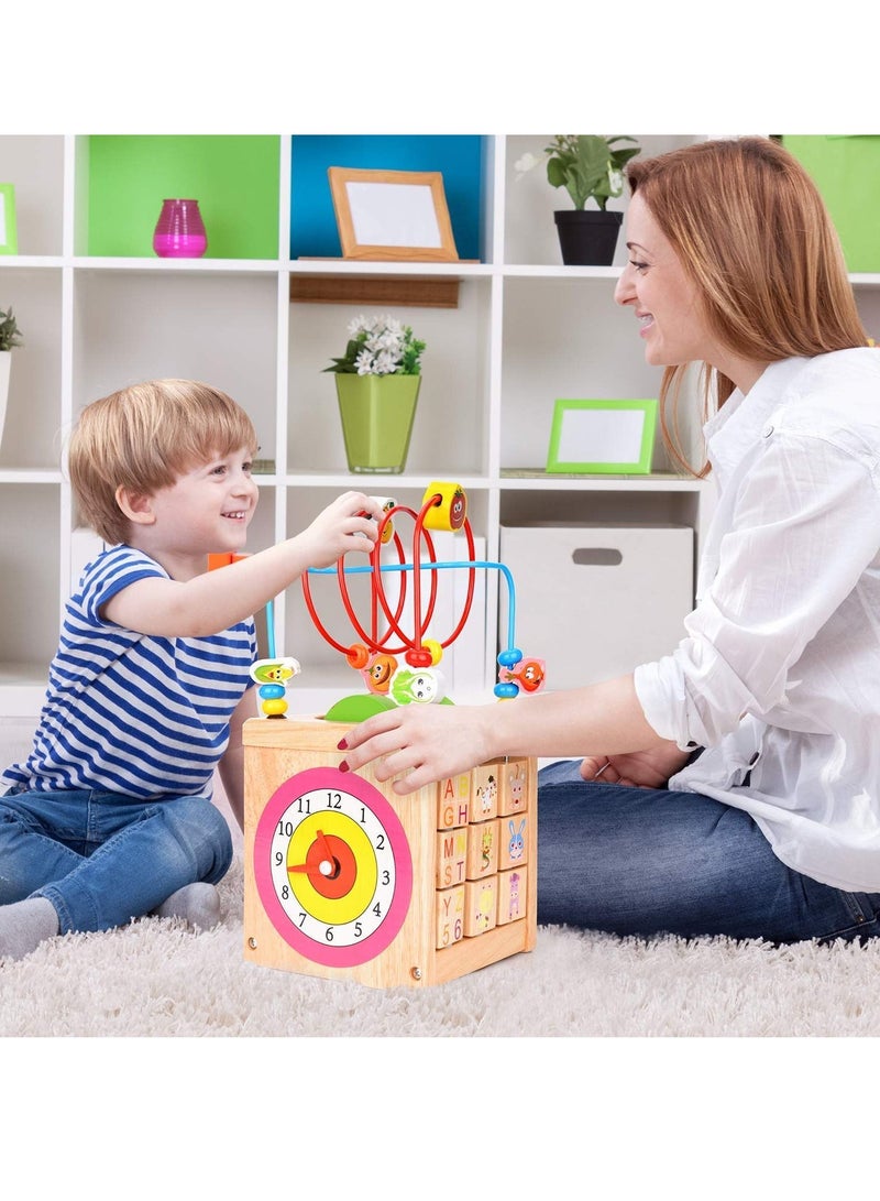 MIXDE لعبة متاهة الخرز الخشبية الفاخرة متعددة الوظائف، لعبة تعليمية لعمر سنة واحدة (6 في 1) - Image 4