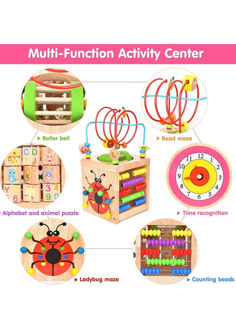 MIXDE لعبة متاهة الخرز الخشبية الفاخرة متعددة الوظائف، لعبة تعليمية لعمر سنة واحدة (6 في 1) - Image 2
