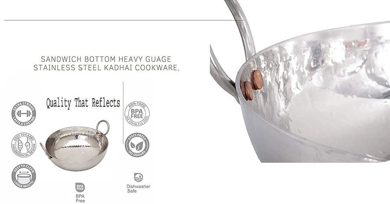 KC Sandwich Bottom Heavy Guage Stainless Steel Hammered Kadhai Cookware(1500 ML) - Image 4