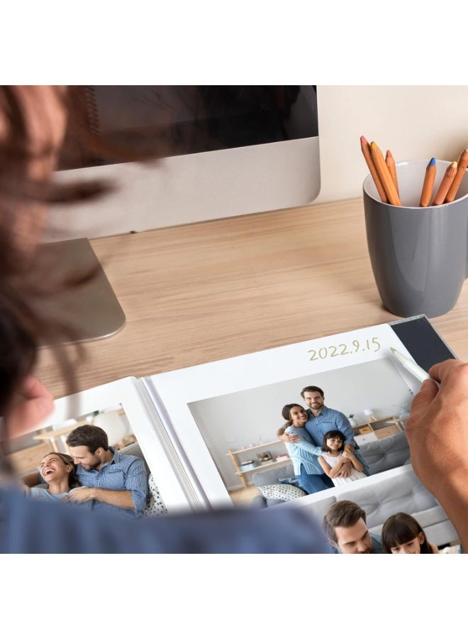 Azonee البوم صور كبير 3x5 4x6 5x7 6x8 8x10 صفحات مغناطيسية ذاتية اللصق خالية من الاحماض سجل قصاصات ذاتية اللصق 40 صفحة بغلاف كتان مع قلم معدني من ازوني (كاكي، 11 × 10.6 انش) - Image 2