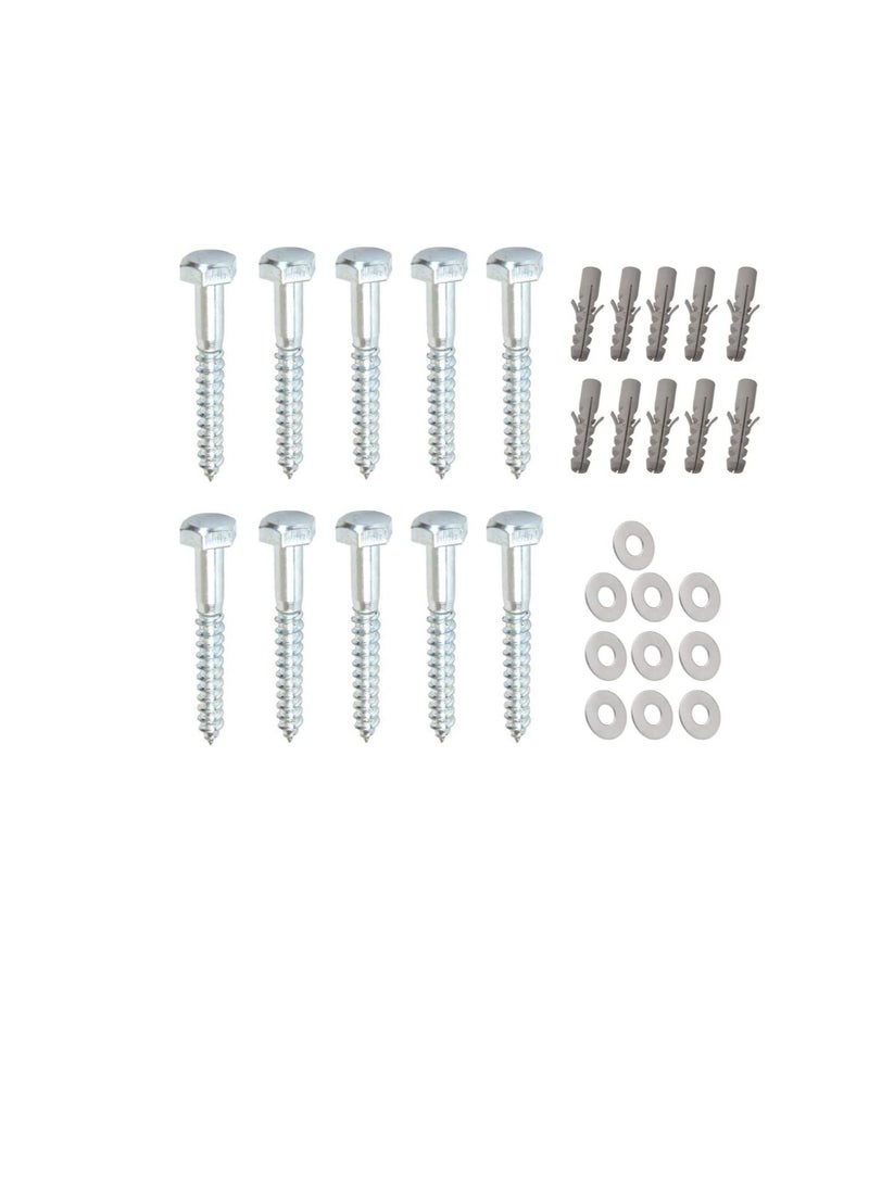 10 Pcs Galvanized (G.I) Hex Head Coach Screws with Washer & Fisher Plug Wood Working for Holding Together Heavy Timber, and Concrete Working. (10mm, Length 4 Inch) - Image 1