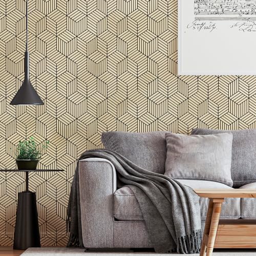 WENMER 17.71 Inchx 118 Inch Geometric Hexagon Wallpaper Contact Paper Peel and Stick Brown and Black Hexagon Removable Self Adhesive Wallpaper Vinyl Film Shelf Paper & Drawer Liner Roll for Home Use - Image 3