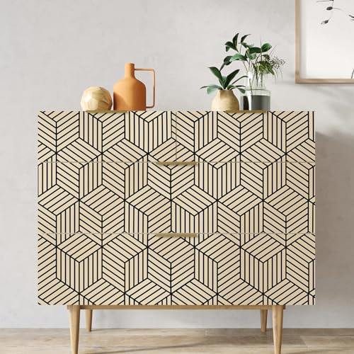 WENMER 17.71 Inchx 118 Inch Geometric Hexagon Wallpaper Contact Paper Peel and Stick Brown and Black Hexagon Removable Self Adhesive Wallpaper Vinyl Film Shelf Paper & Drawer Liner Roll for Home Use - Image 2
