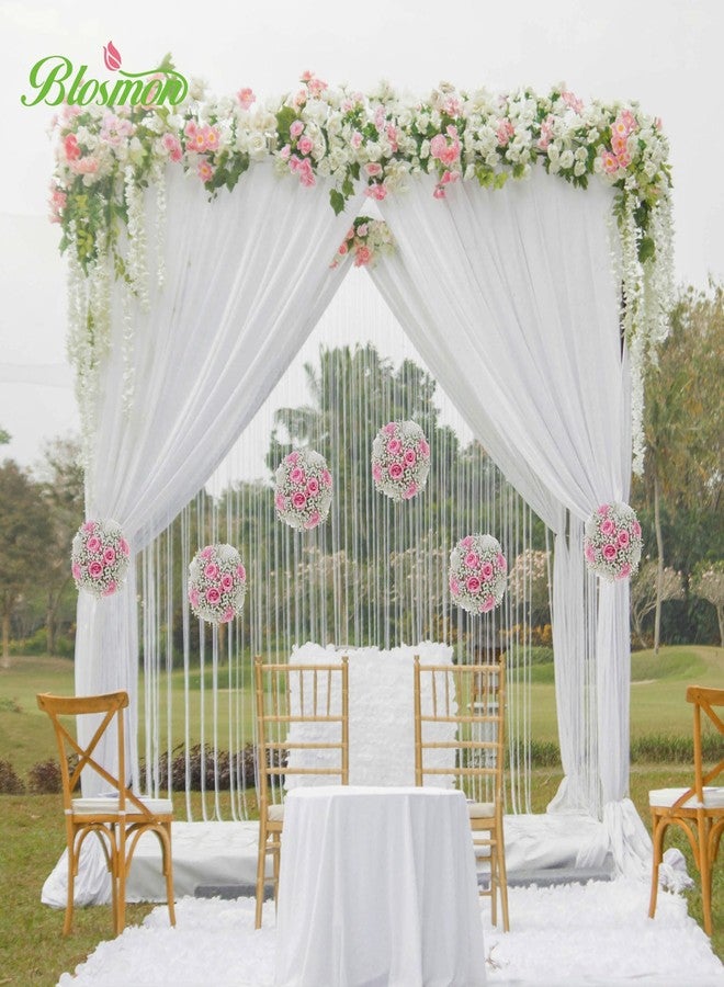 BLOSMON Fake Flowers Ball Centerpieces: 2 Pcs Pink Rose Babys Breath Artificial Flowers Wedding Decoration for Table Silk Kissing Floral Bouquet Arrangements for Home Party DIY Decor - Image 4