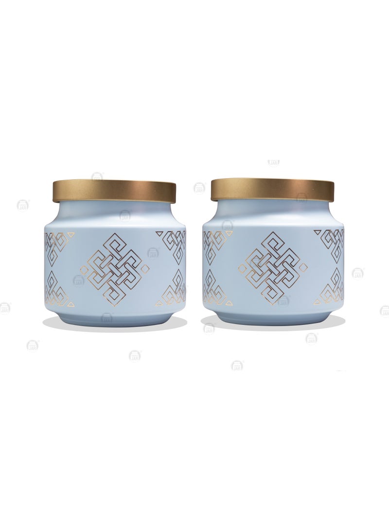 CROCO JAR Luxury Croco Jar with Painted Colour and Printed Design, 600ml, Matte Blue with Regius Check Pattern and Gold Lid - 2 Pack - Image 1