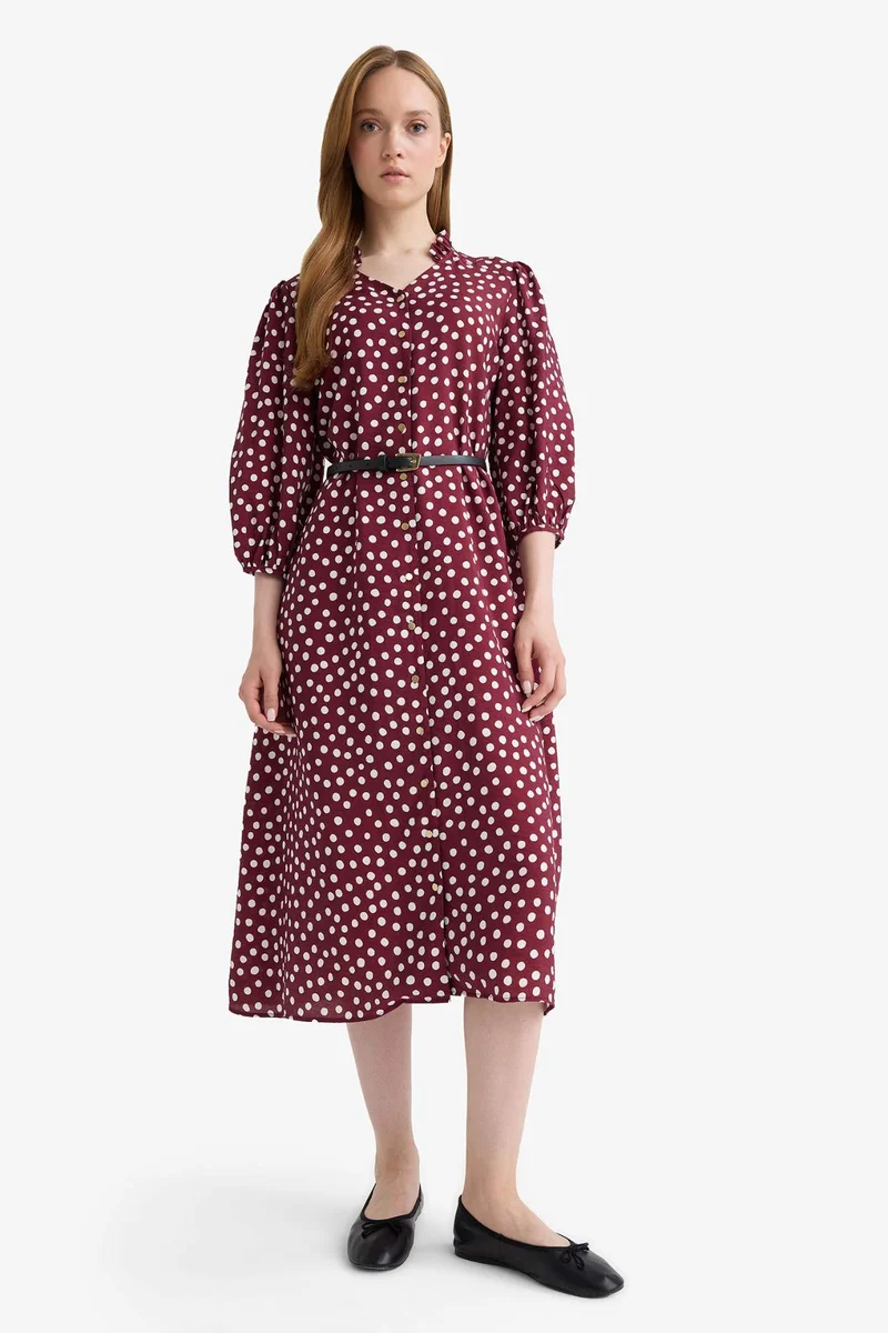 ديفاكتو Relax Fit V-Neck Polka Dot Half Sleeve Dress