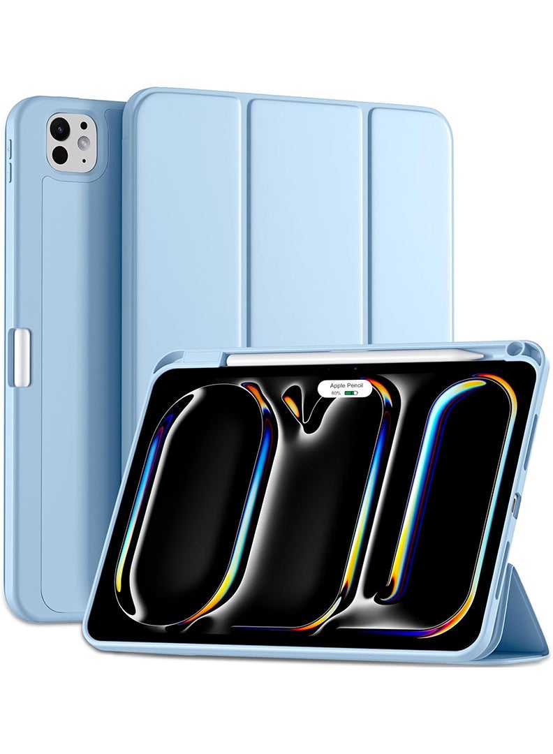 Theodor iPad Pro 11 Inch M4 2024 Case (5th Gen) with Pencil Holder, Smart iPad Case With Pencil Holder Slim Tablet Cover with Soft TPU Back, Auto Wake/Sleep Sky Blue  - Image 1