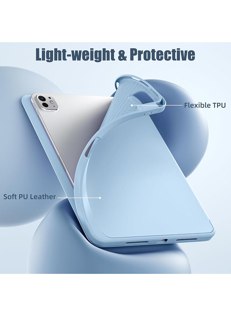 Theodor iPad Pro 11 Inch M4 2024 Case (5th Gen) with Pencil Holder, Smart iPad Case With Pencil Holder Slim Tablet Cover with Soft TPU Back, Auto Wake/Sleep Sky Blue  - Image 5