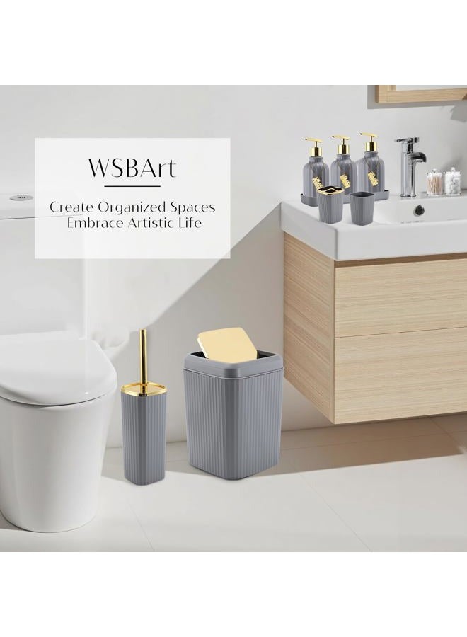 WSBArt 17PCS Bathroom Accessory Set Bathroom Set Grey Bathroom Accessories,Toilet Brush,Trash Can, Qtip Holder Dispenser& 3PCS Soap Dispenser - Image 3