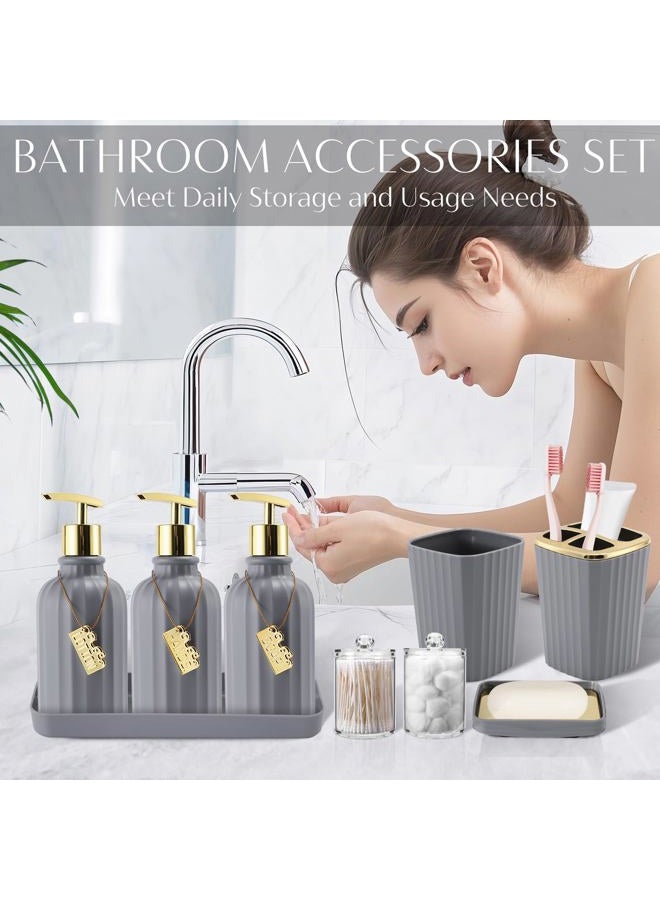 WSBArt 17PCS Bathroom Accessory Set Bathroom Set Grey Bathroom Accessories,Toilet Brush,Trash Can, Qtip Holder Dispenser& 3PCS Soap Dispenser - Image 2