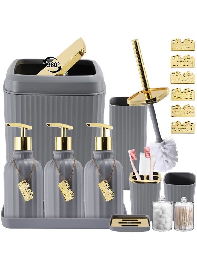 WSBArt 17PCS Bathroom Accessory Set Bathroom Set Grey Bathroom Accessories,Toilet Brush,Trash Can, Qtip Holder Dispenser& 3PCS Soap Dispenser - Image 1