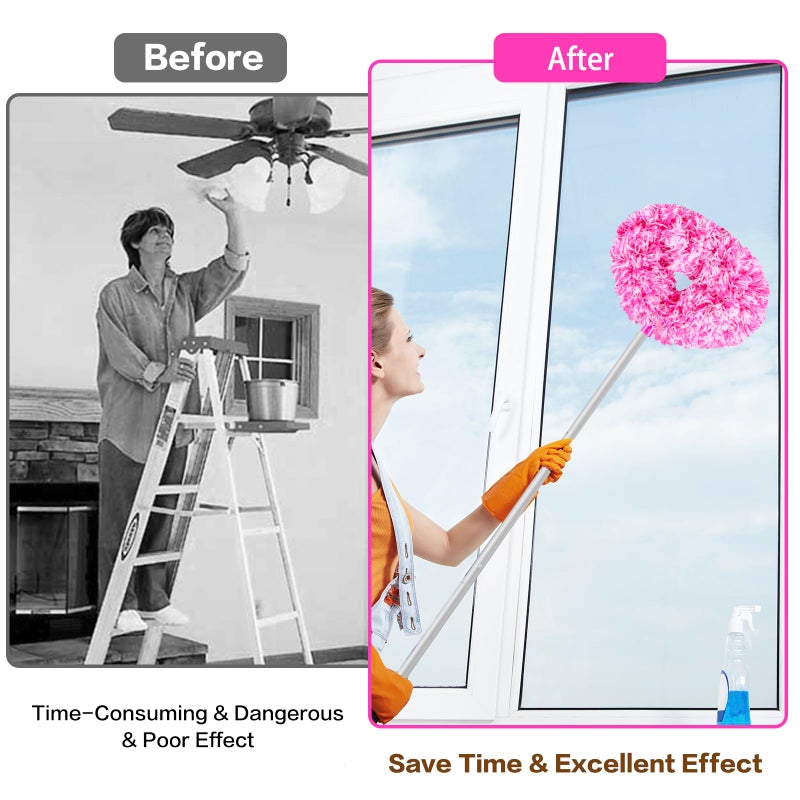 Heonay Ceiling Fan Cleaner Duster Reusable Microfiber Ceiling Fan Blade Cleaner Removable Duster With Extension Pole Adjusts 13 To 49.7 Inch For Cleaning Walls Furniture Door Window Top (Rosy White) - Image 4