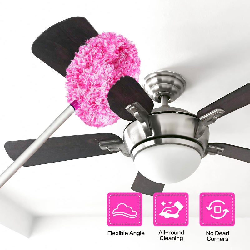 Heonay Ceiling Fan Cleaner Duster Reusable Microfiber Ceiling Fan Blade Cleaner Removable Duster With Extension Pole Adjusts 13 To 49.7 Inch For Cleaning Walls Furniture Door Window Top (Rosy White) - Image 2