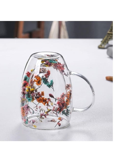 Roses Double Wall Glass Coffee and Tea Mug with Handle 300ml Random Roses Design