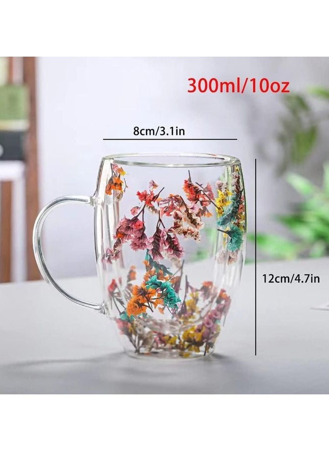 Roses Double Wall Glass Coffee and Tea Mug with Handle 300ml Random Roses Design