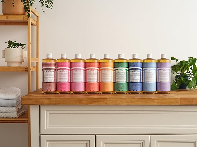 Dr. Bronner's صابون دكتور برونر لافندر السحري المصنوع من الزيوت العضوية للاستخدام على الوجه والجسم والشعر والأطباق والتنظيف والحيوانات الأليفة زجاجة معاد تدويرها سعة 945 مل