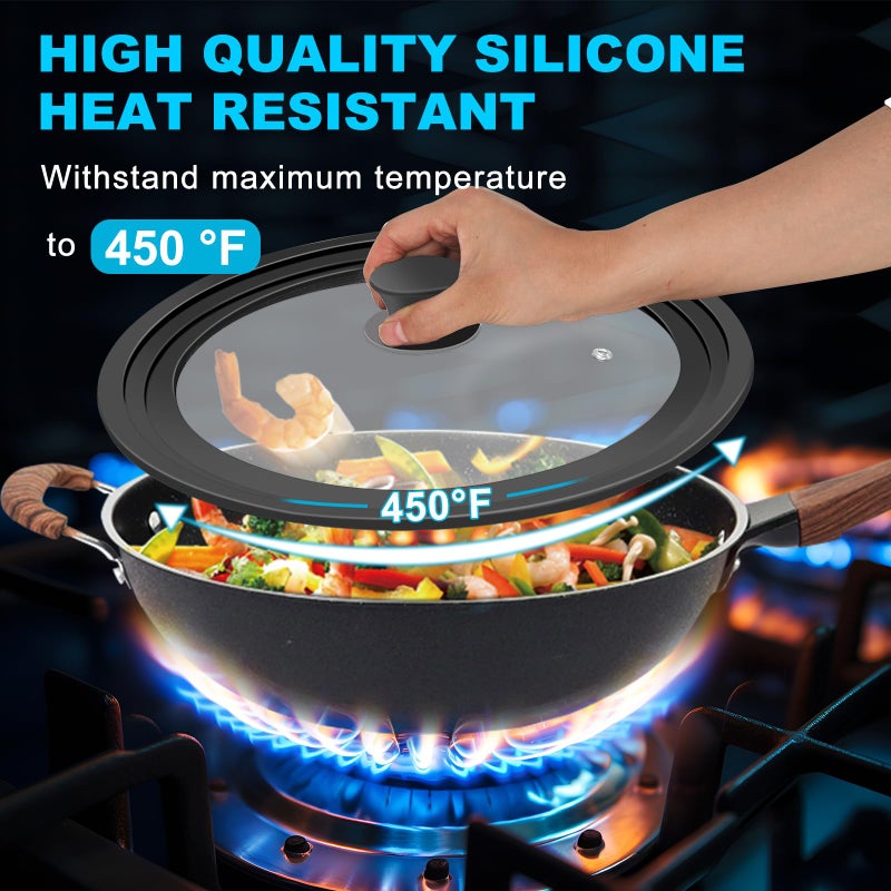 YOMUME Universal Lids for Pots, Pans and Skillets, Fits 7", 8", 9", 10", 11", 12" Cookware, Universal Pan Lid and Pot Lid with Tempered Glass and Silicone Edging (2 Pack) - Image 4