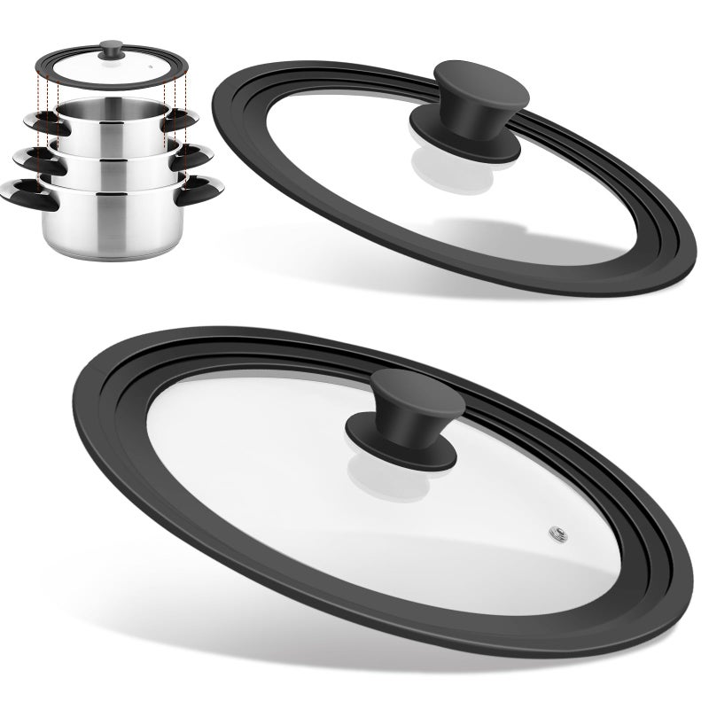 YOMUME Universal Lids for Pots, Pans and Skillets, Fits 7", 8", 9", 10", 11", 12" Cookware, Universal Pan Lid and Pot Lid with Tempered Glass and Silicone Edging (2 Pack) - Image 1